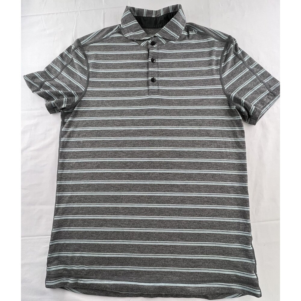 Lululemon Mens 3 Button Multicolored Striped Polo Shirt Short Sleeve